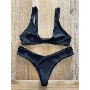 Rip Curl Black Ribbed One-Piece Swimsuit